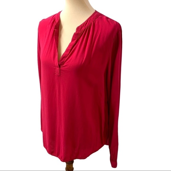 Velvet by Graham & Spencer Cranberry Pink Split Neck Long Sleeve Popover Medium - Picture 8 of 10